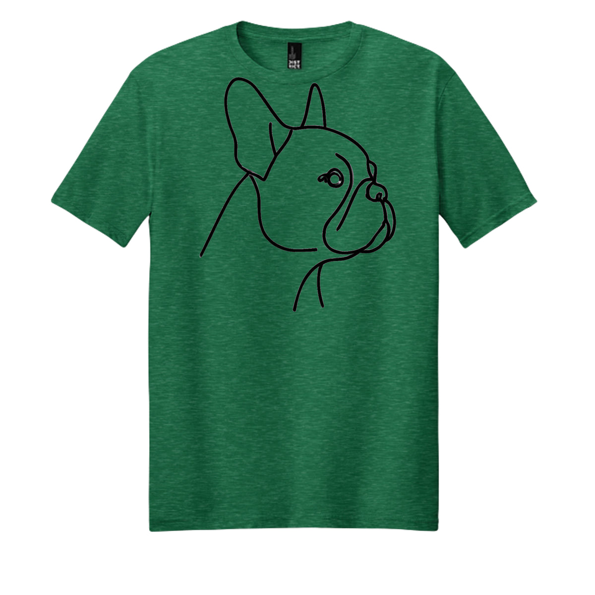 Heathered Kelly Green - DM108 - FRONT Minimalist French Bulldog line art t-shirt design in black on Green background