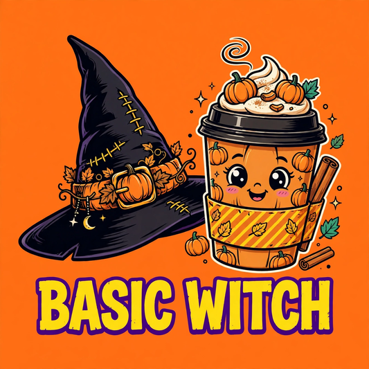Basic Witch Sweatshirt - Pumpkin Spice Latte Halloween Graphic Sweatshirt - design