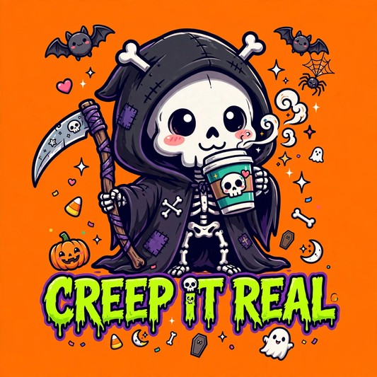 Creep It Real Sweatshirt - Cute Grim Reaper Coffee Halloween Sweatshirt - design