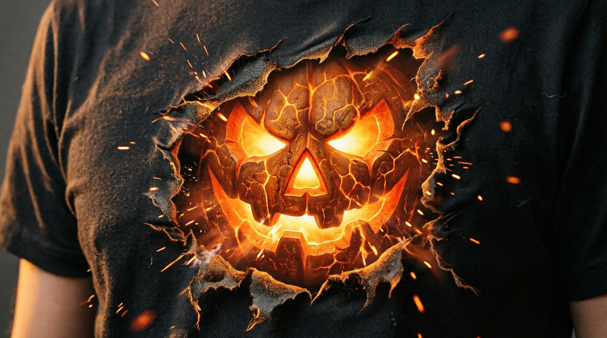Glowing Jack-O'-Lantern Halloween T-Shirt | Ripped Fabric Graphic Tee