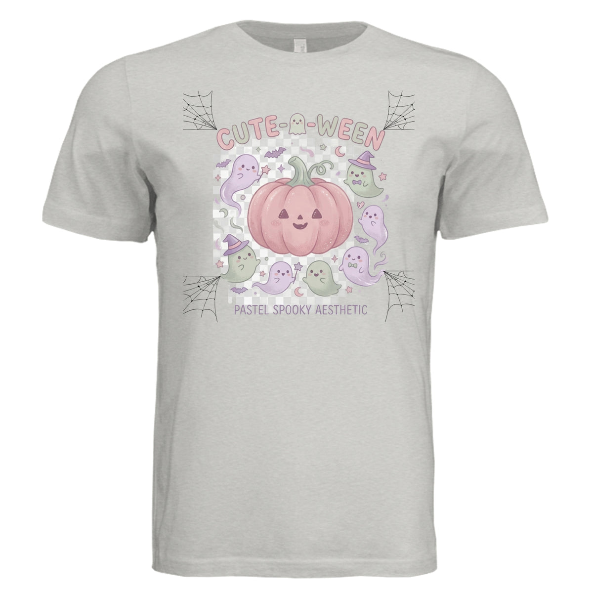 Cement Triblend -Pastel spooky aesthetic with lavender and sage ghosts floating around a soft pink pumpkin, cute-o-ween style illustration" 341 3C - FRONT 