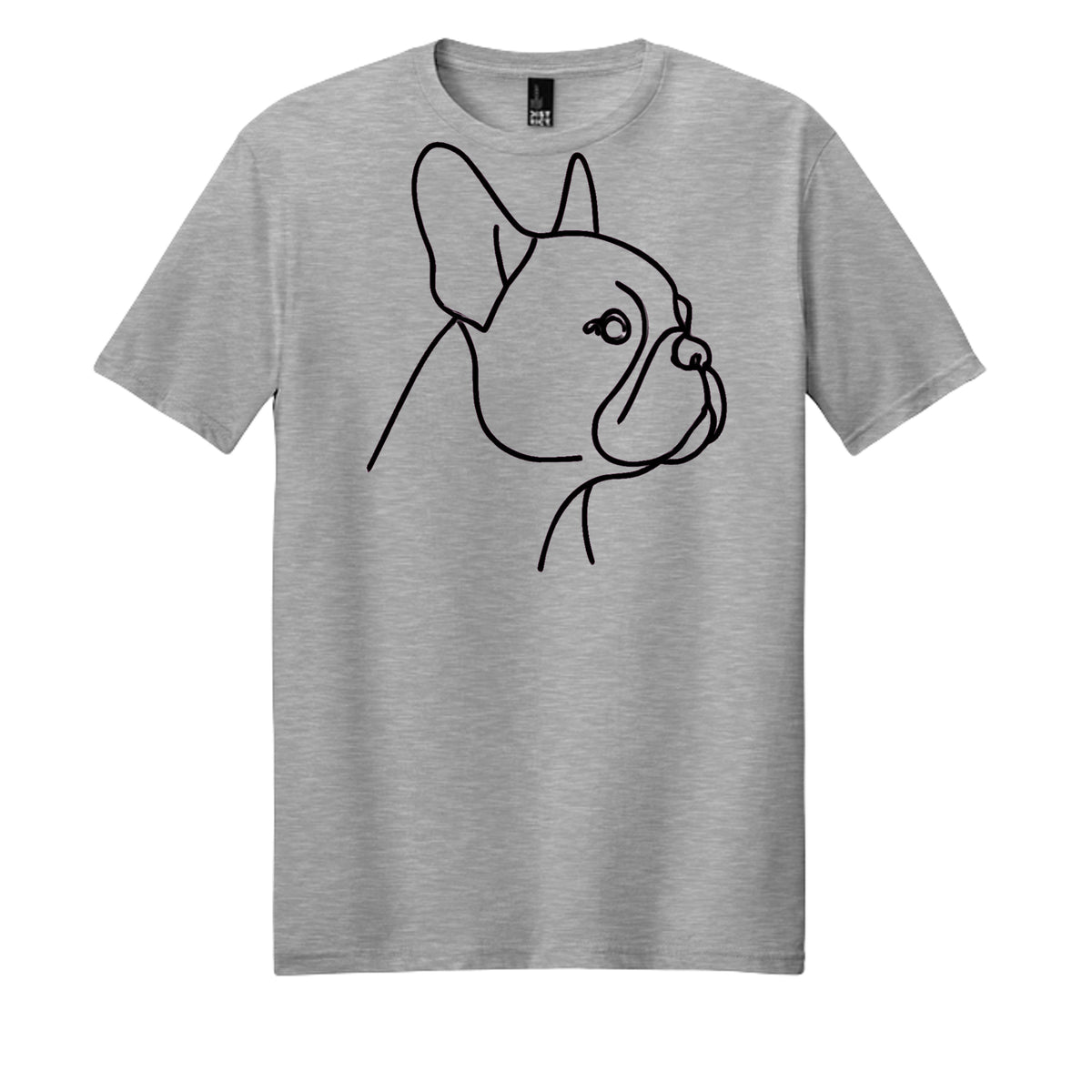 Light Heather Grey - DM108 - FRONT Minimalist French Bulldog line art t-shirt design in black on white background