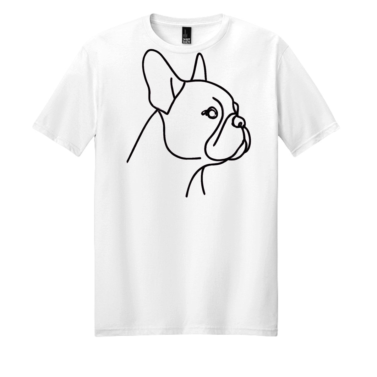 White - DM108 -FRONT Minimalist French Bulldog line art t-shirt design in black on white background