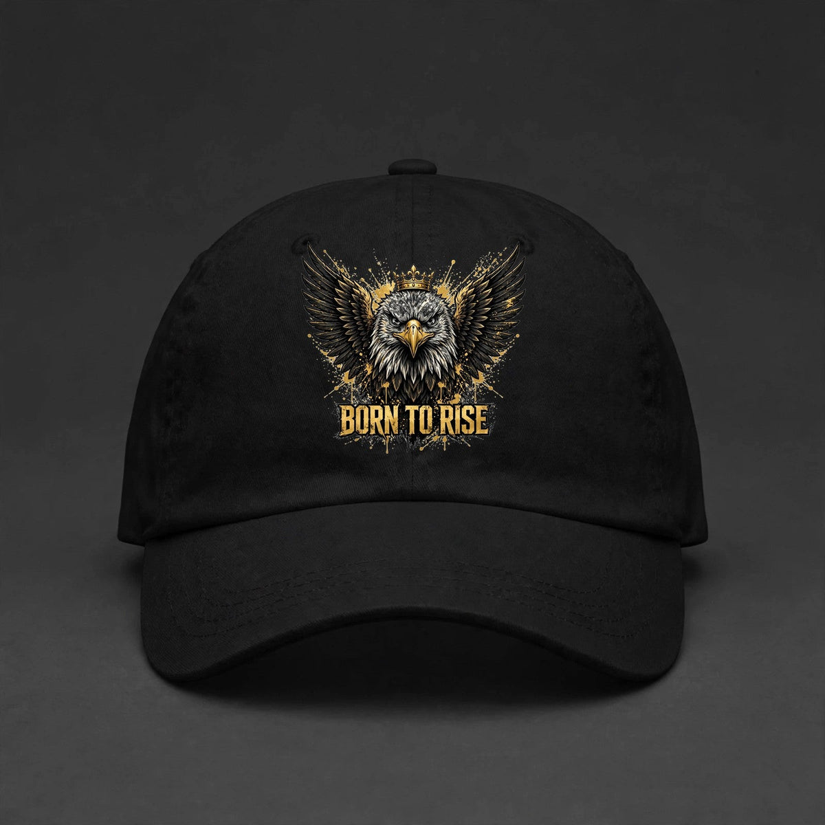 Born to Rise Eagle Cap - Crowned Eagle Gold Dad Hat - black