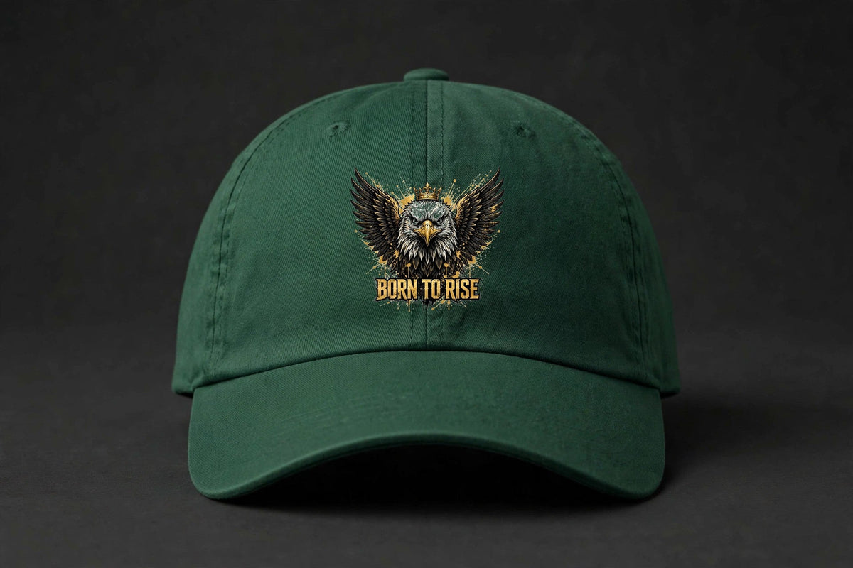 Born to Rise Eagle Cap - Crowned Eagle Gold Dad Hat - forest-green