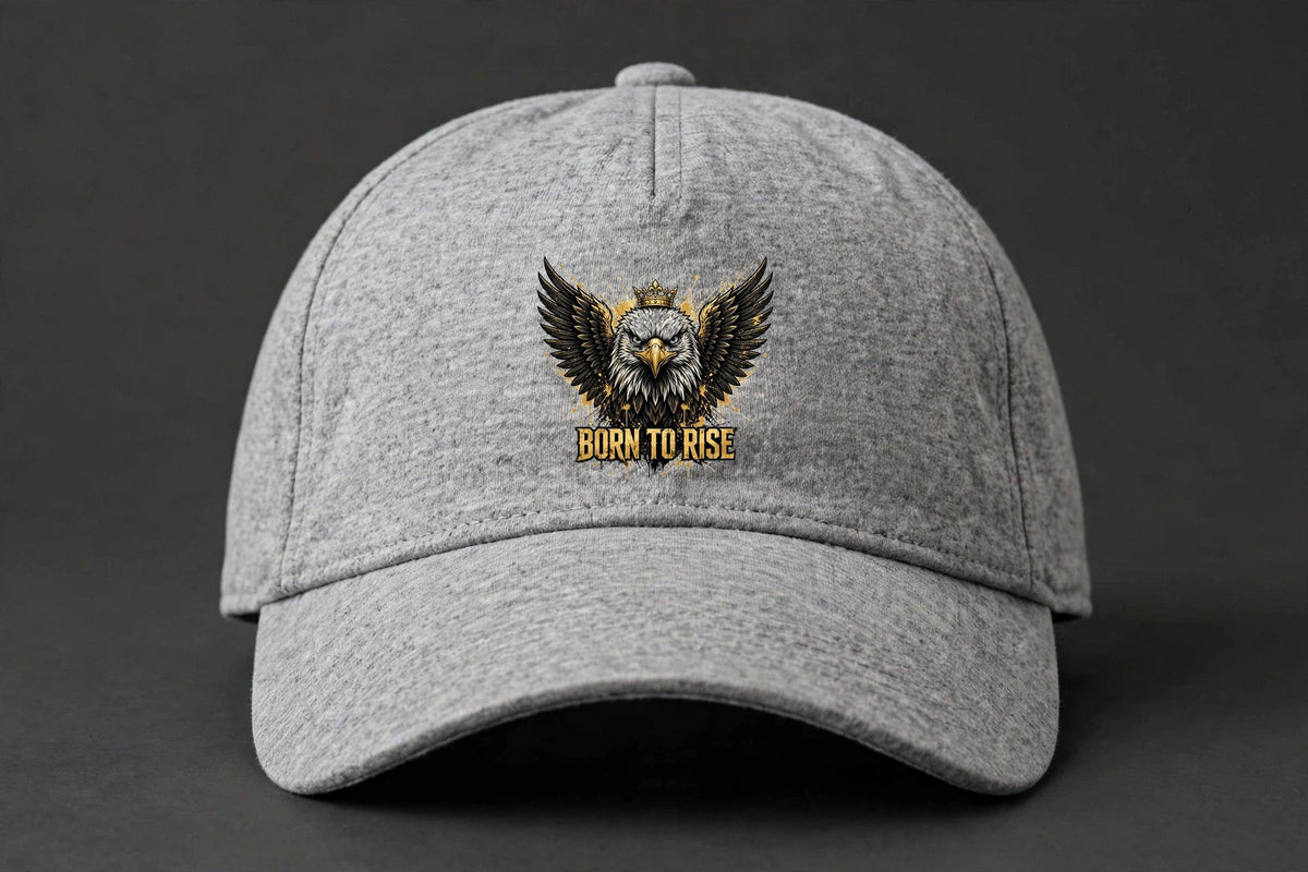 Born to Rise Eagle Cap - Crowned Eagle Gold Dad Hat - heather-grey