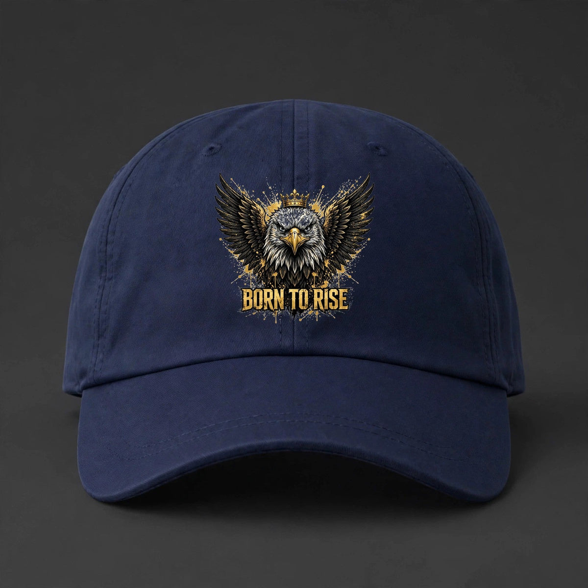Born to Rise Eagle Cap - Crowned Eagle Gold Dad Hat - navy