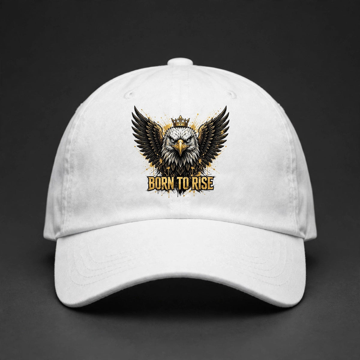 Born to Rise Eagle Cap - Crowned Eagle Gold Dad Hat - white