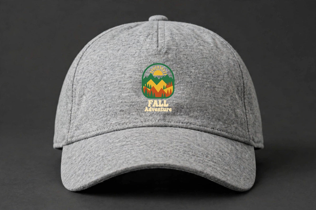 Fall Adventure Cap - Mountains and Pines Autumn Dad Hat - heather-grey