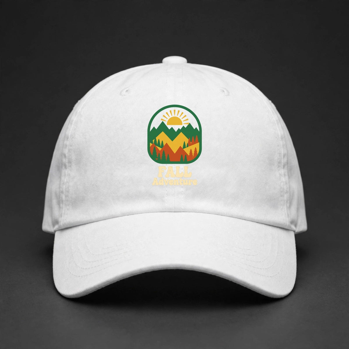 Fall Adventure Cap - Mountains and Pines Autumn Dad Hat - white
