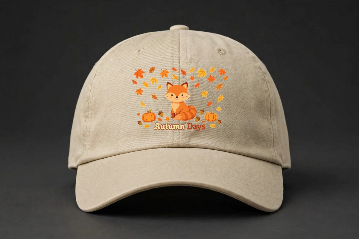 Autumn Days Fox Cap - Fox and Fall Leaves Dad Hat - main