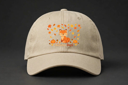 Autumn Days Fox Cap - Fox and Fall Leaves Dad Hat - main
