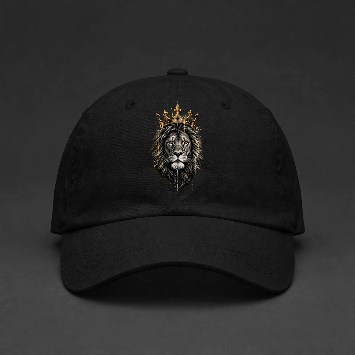 Crowned Lion Cap - Gold Splash King Lion Dad Hat - black