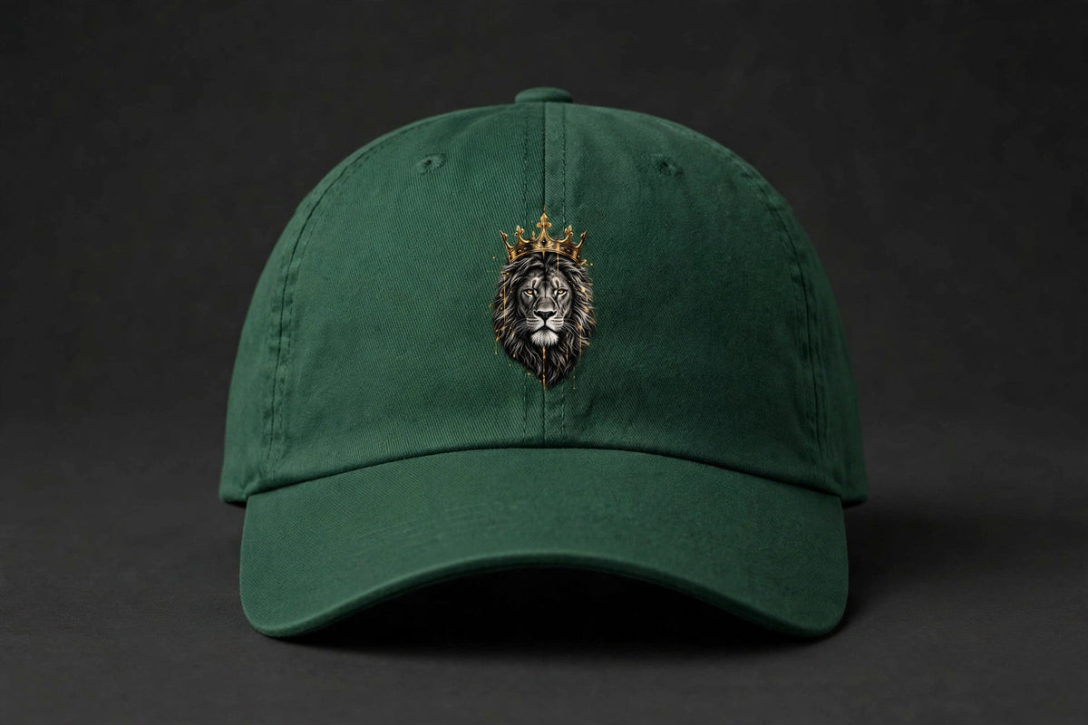 Crowned Lion Cap - Gold Splash King Lion Dad Hat - forest-green
