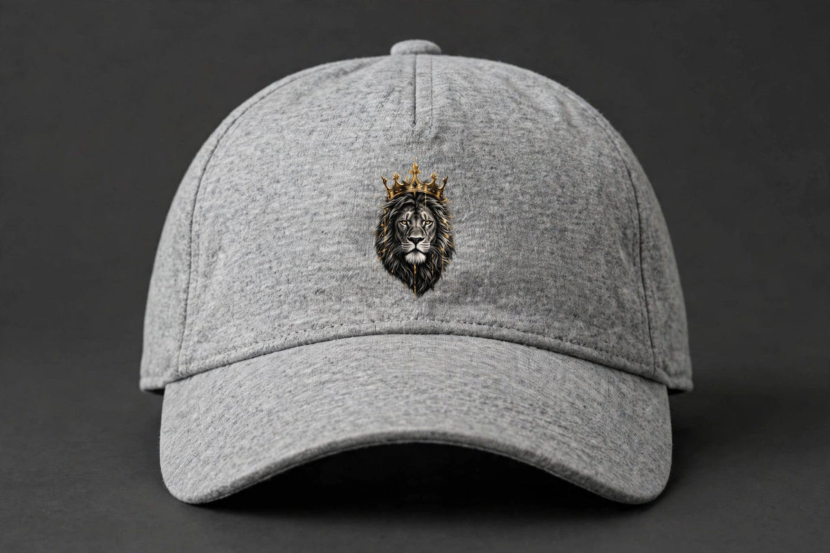 Crowned Lion Cap - Gold Splash King Lion Dad Hat - heather-grey