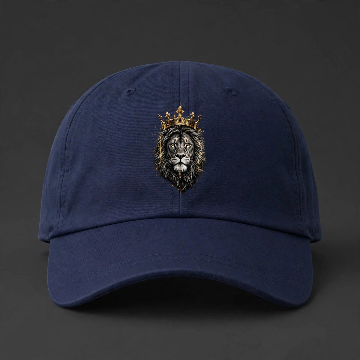 Crowned Lion Cap - Gold Splash King Lion Dad Hat - navy