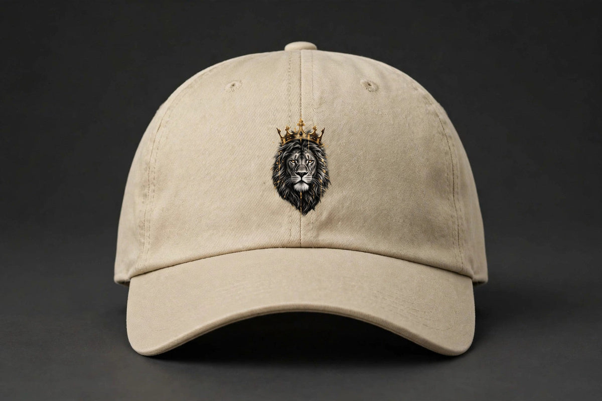 Crowned Lion Cap - Gold Splash King Lion Dad Hat - sand