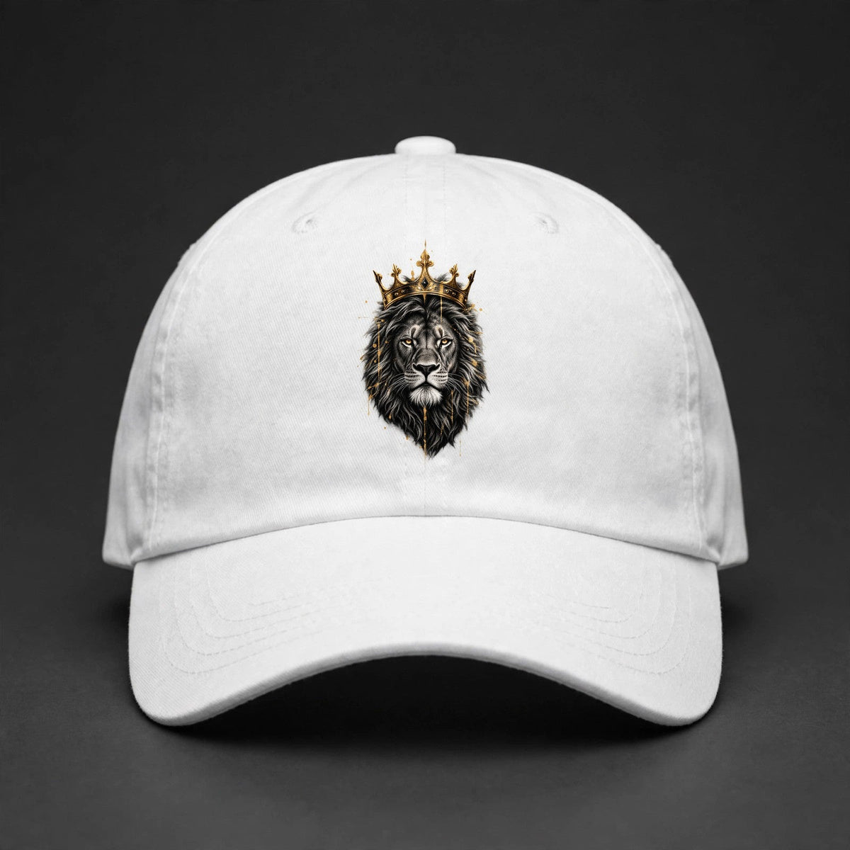 Crowned Lion Cap - Gold Splash King Lion Dad Hat - white
