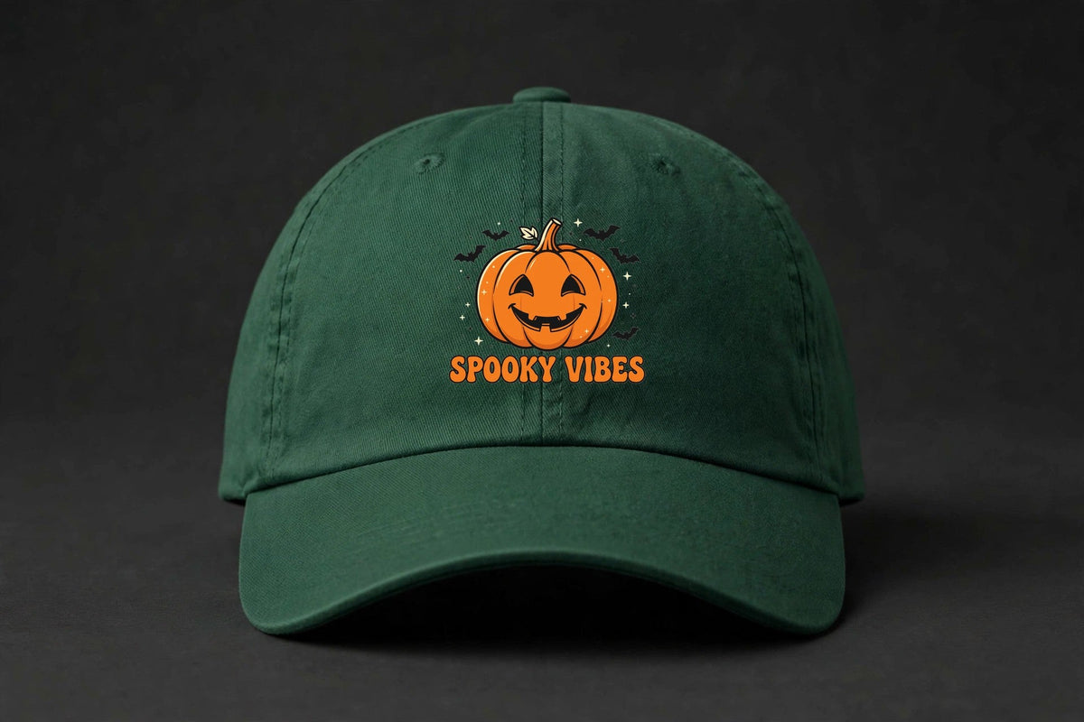 Spooky Vibes Cap - Jack-O'-Lantern Halloween Dad Hat - forest-green