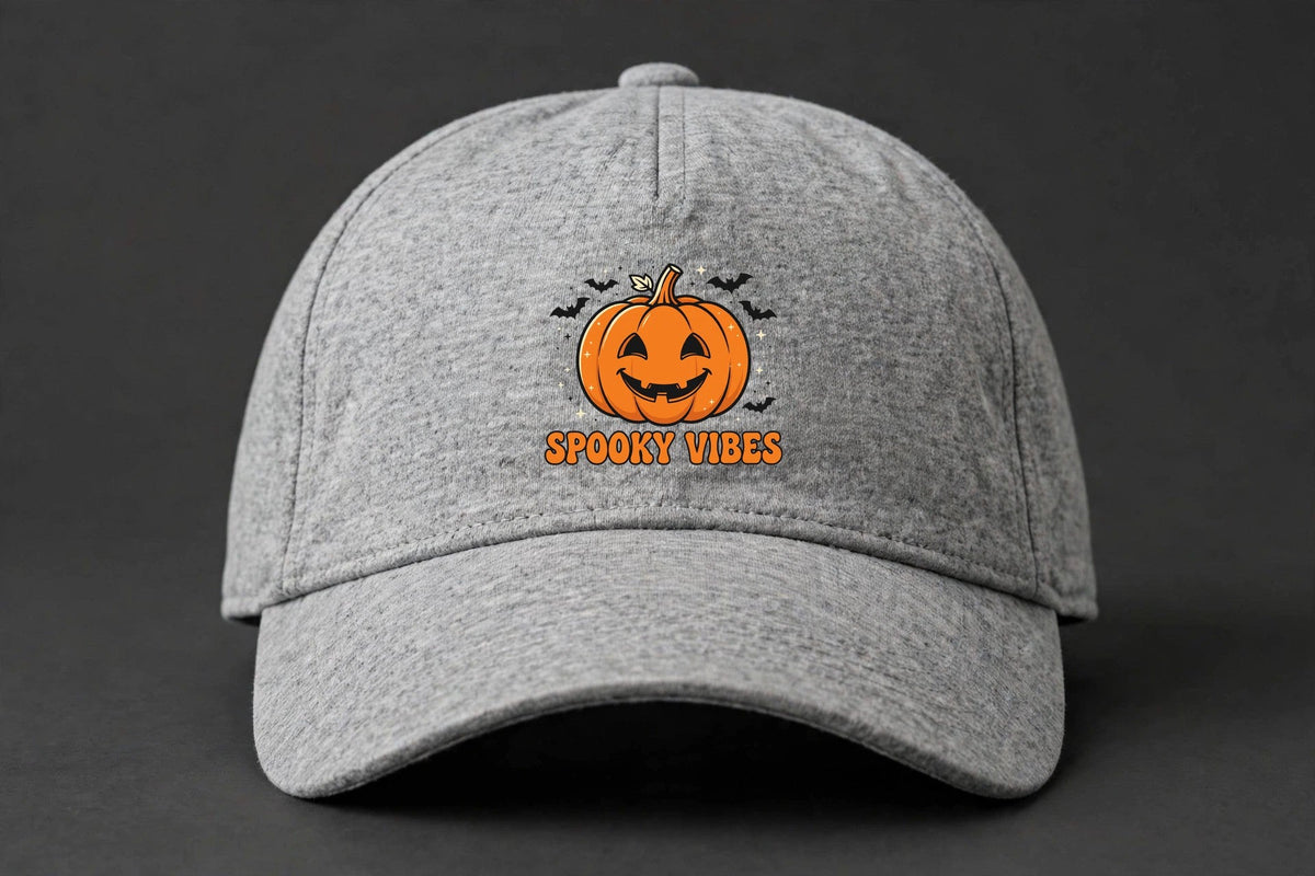 Spooky Vibes Cap - Jack-O'-Lantern Halloween Dad Hat - heather-grey