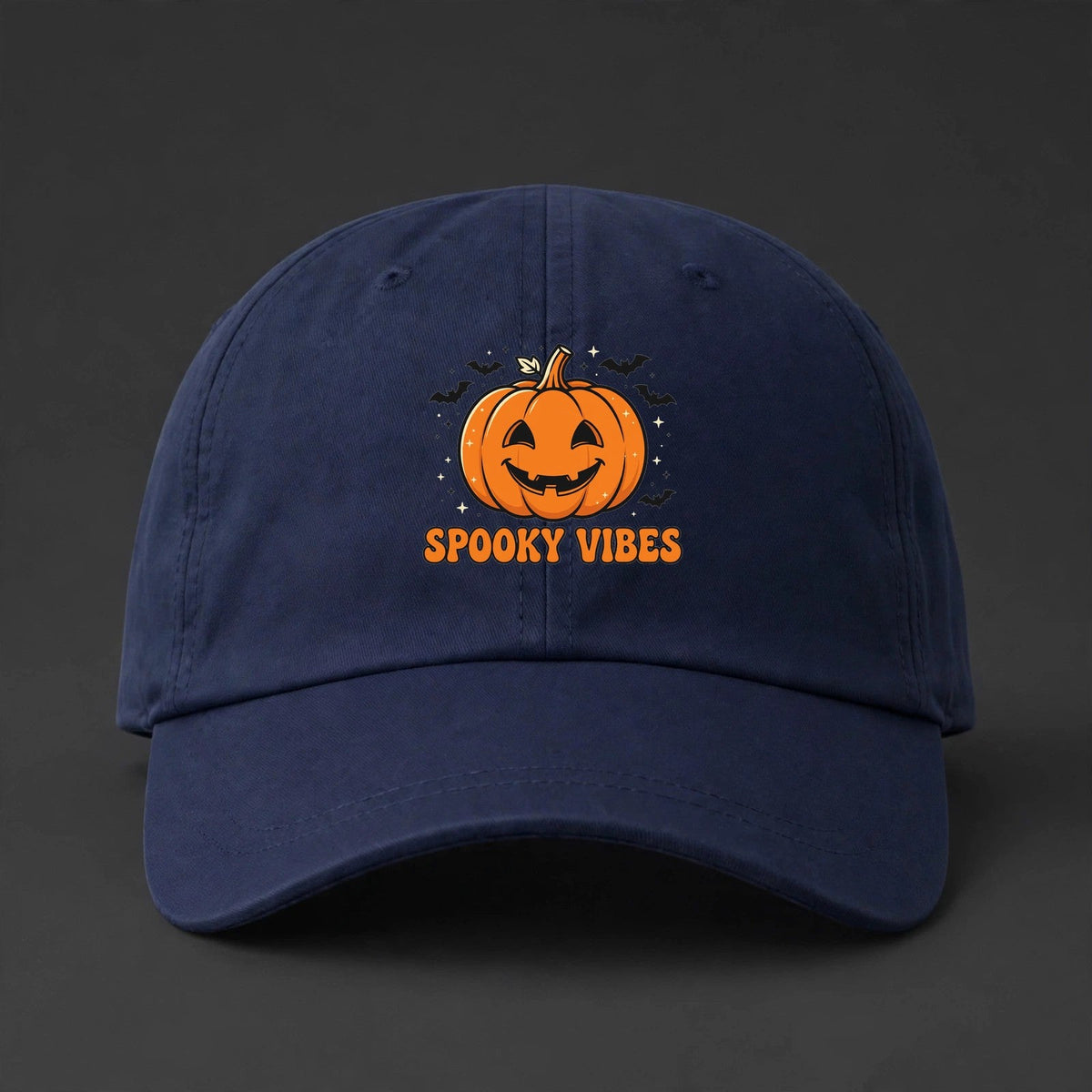 Spooky Vibes Cap - Jack-O'-Lantern Halloween Dad Hat - navy