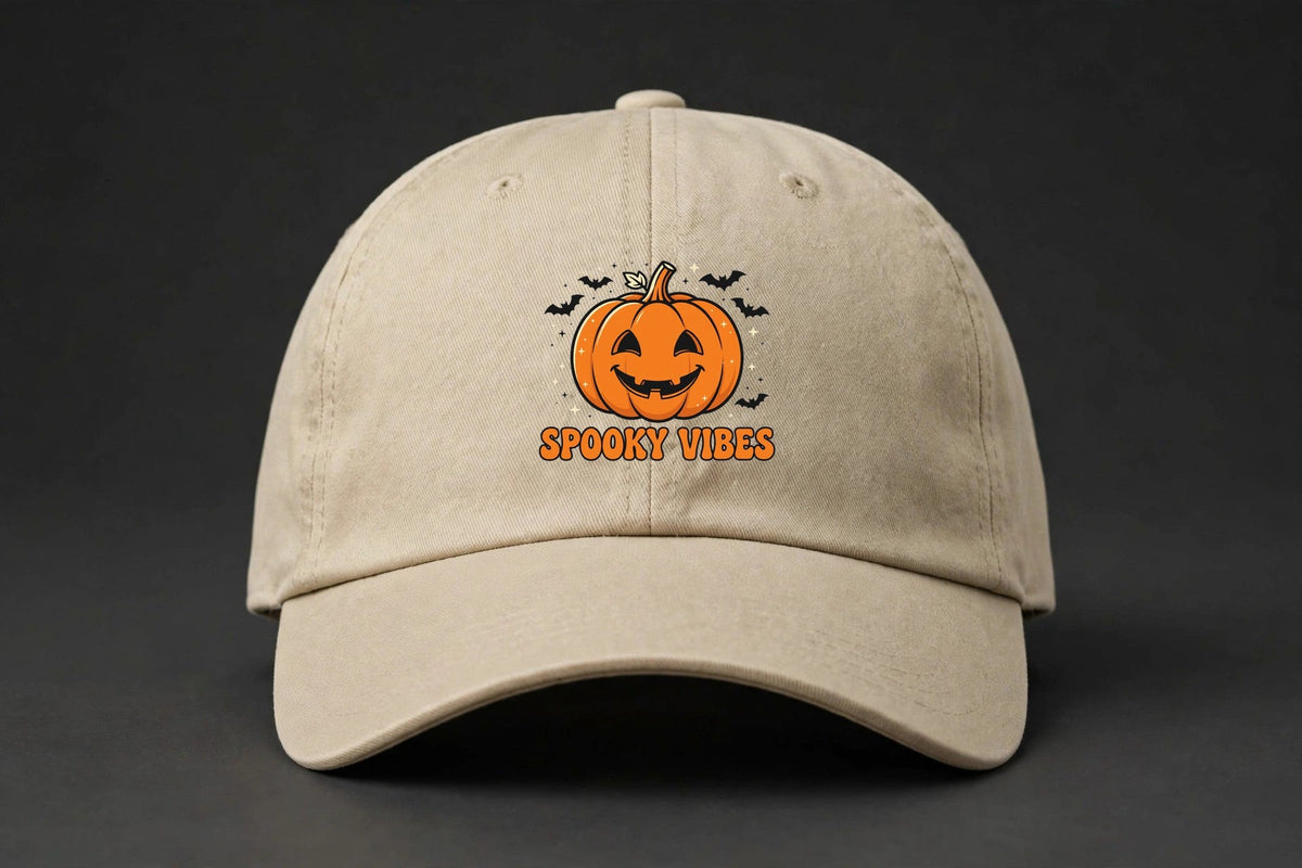 Spooky Vibes Cap - Jack-O'-Lantern Halloween Dad Hat - sand