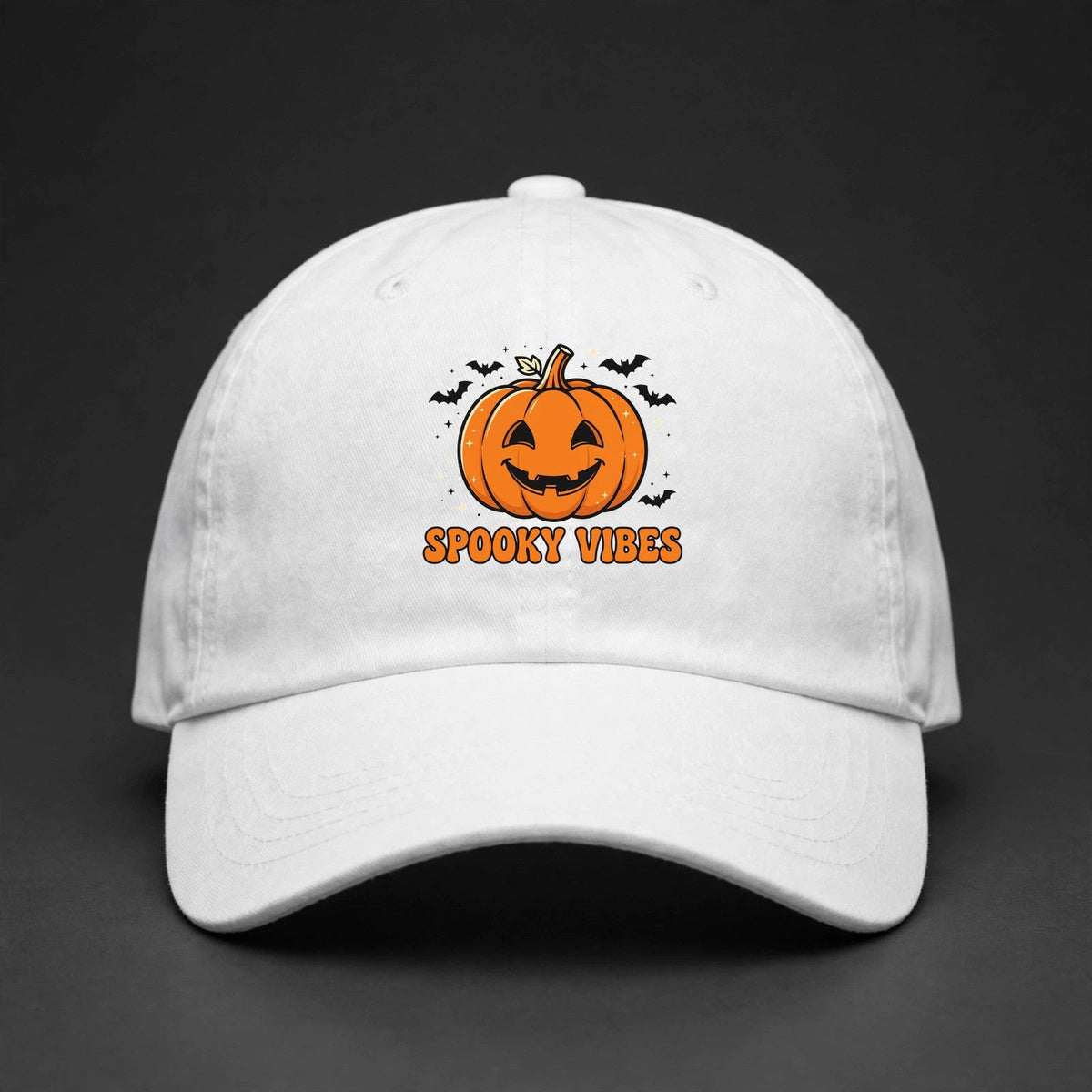 Spooky Vibes Cap - Jack-O'-Lantern Halloween Dad Hat - white