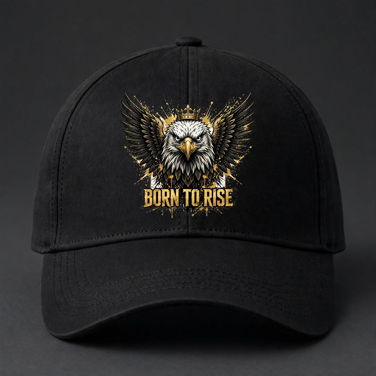 Born to Rise Eagle Fitted Cap - Crowned Eagle Flexfit Closed Back Hat - Main view