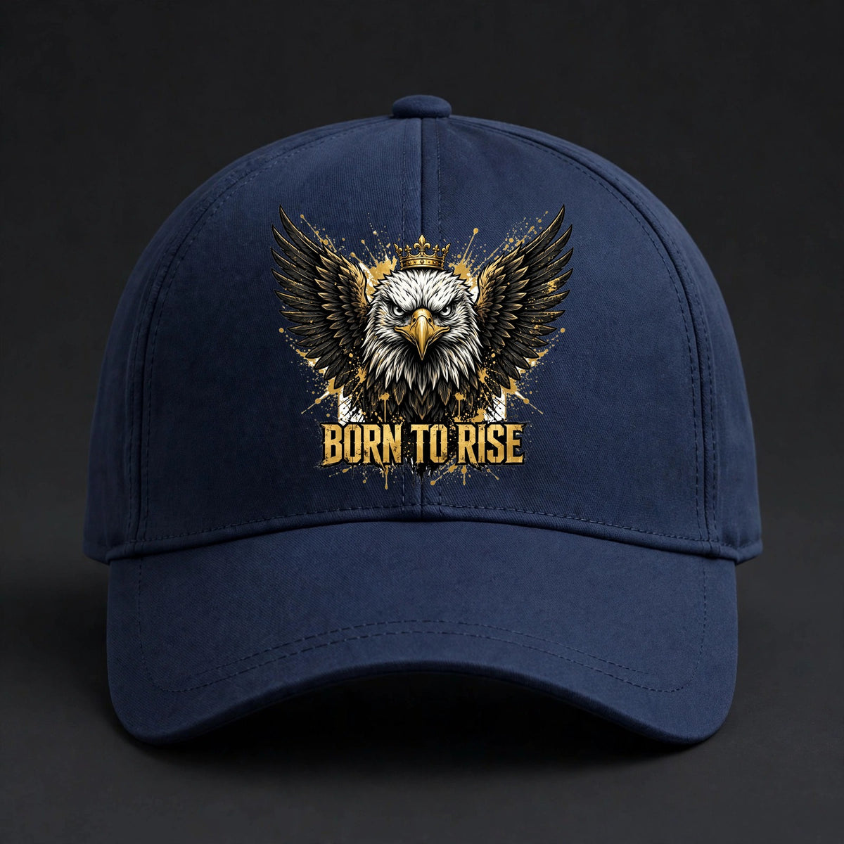 Born to Rise Eagle Fitted Cap - Crowned Eagle Flexfit Closed Back Hat - Navy