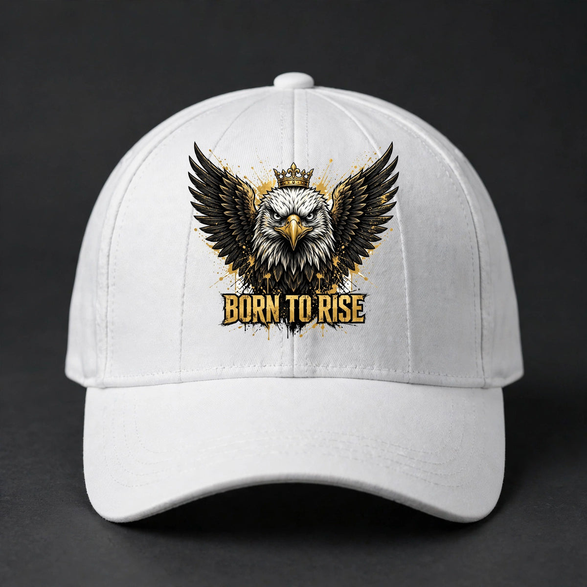 Born to Rise Eagle Fitted Cap - Crowned Eagle Flexfit Closed Back Hat - White
