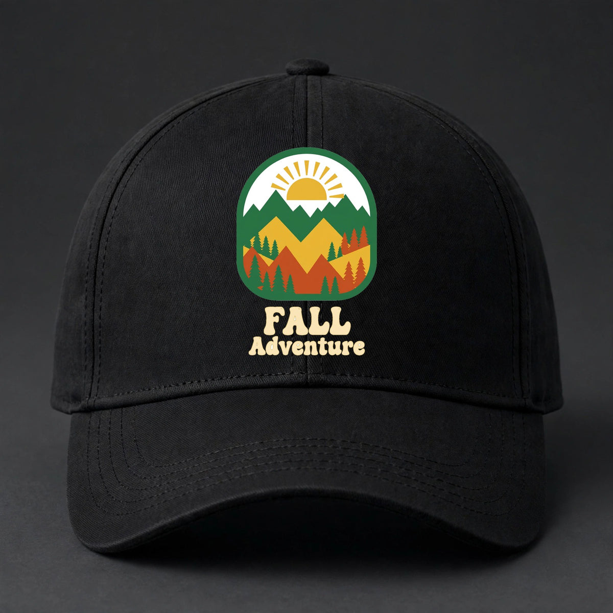 Fall Adventure Fitted Cap - Mountains and Pines Flexfit Closed Back Hat - Main view