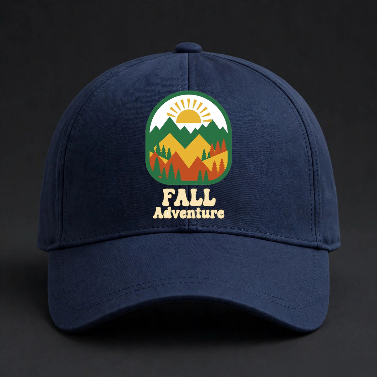 Fall Adventure Fitted Cap - Mountains and Pines Flexfit Closed Back Hat - Navy