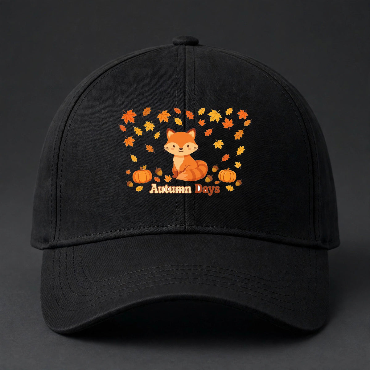 Autumn Days Fox Fitted Cap - Fox and Fall Leaves Flexfit Closed Back Hat - Main view
