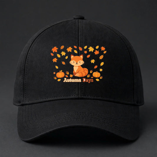 Autumn Days Fox Fitted Cap - Fox and Fall Leaves Flexfit Closed Back Hat - Main view
