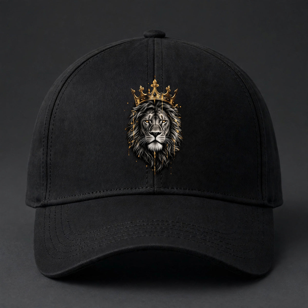 Crowned Lion Fitted Cap - Gold King Lion Flexfit Closed Back Hat - Main view