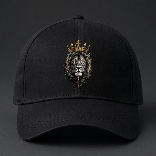Crowned Lion Fitted Cap - Gold King Lion Flexfit Closed Back Hat - Main view