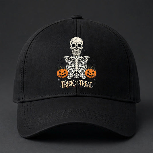 Trick or Treat Skeleton Fitted Cap - Skeleton Ribcage Flexfit Closed Back Hat - Main view