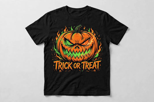 Trick or Treat Pumpkin T-Shirt - Fierce Jack-O'-Lantern Halloween Graphic Tee
