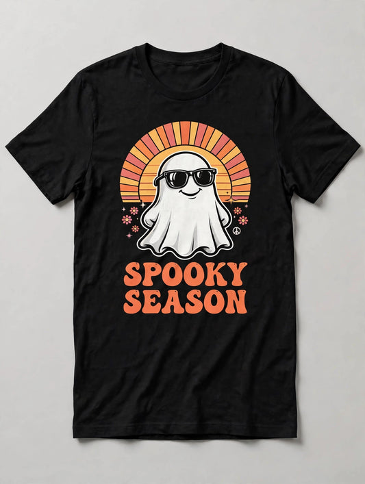 Spooky Season Retro Ghost T-Shirt - Vintage Halloween Graphic Tee