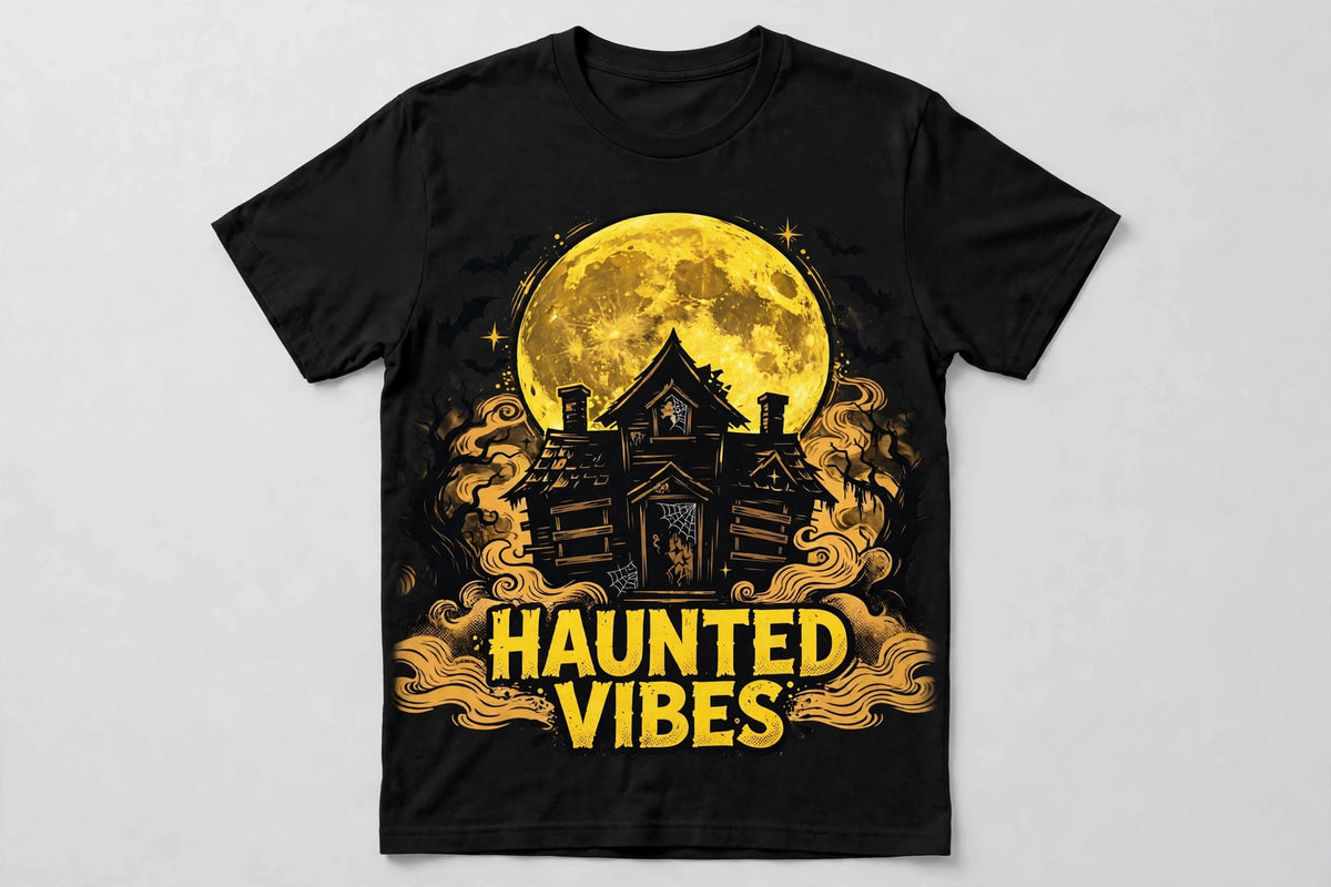 Haunted Vibes T-Shirt - Haunted House Full Moon Halloween Tee