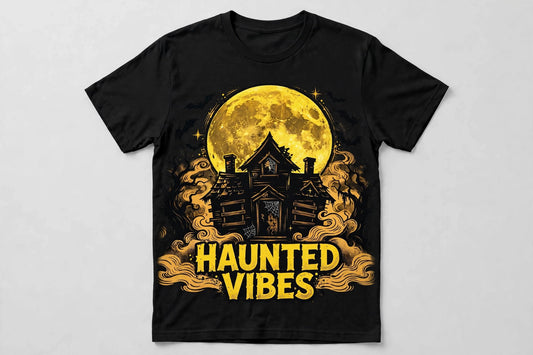 Haunted Vibes T-Shirt - Haunted House Full Moon Halloween Tee