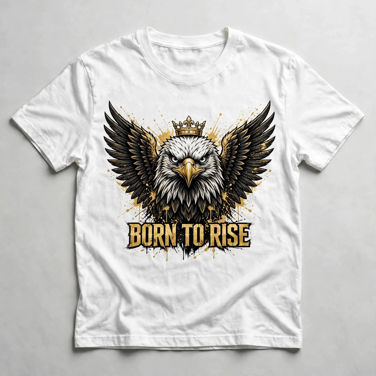 Born to Rise eagle design on a white t-shirt