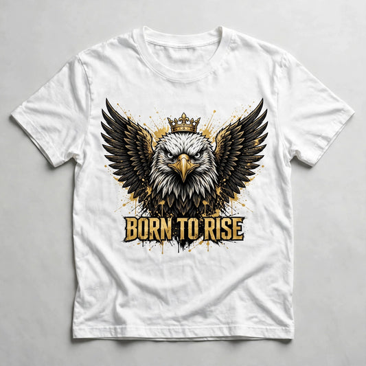 Born to Rise eagle design on a white t-shirt