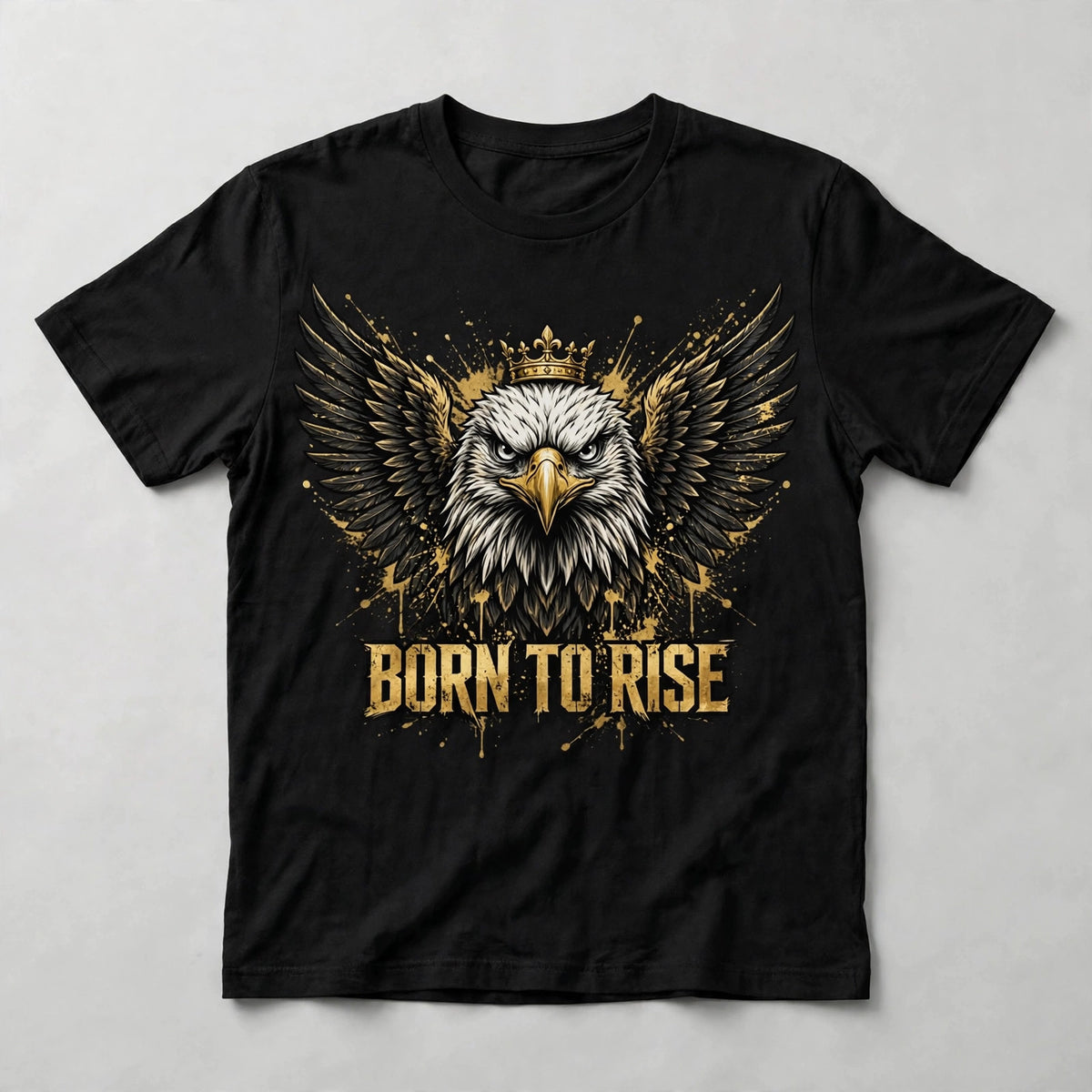 Born to Rise eagle design on a black t-shirt