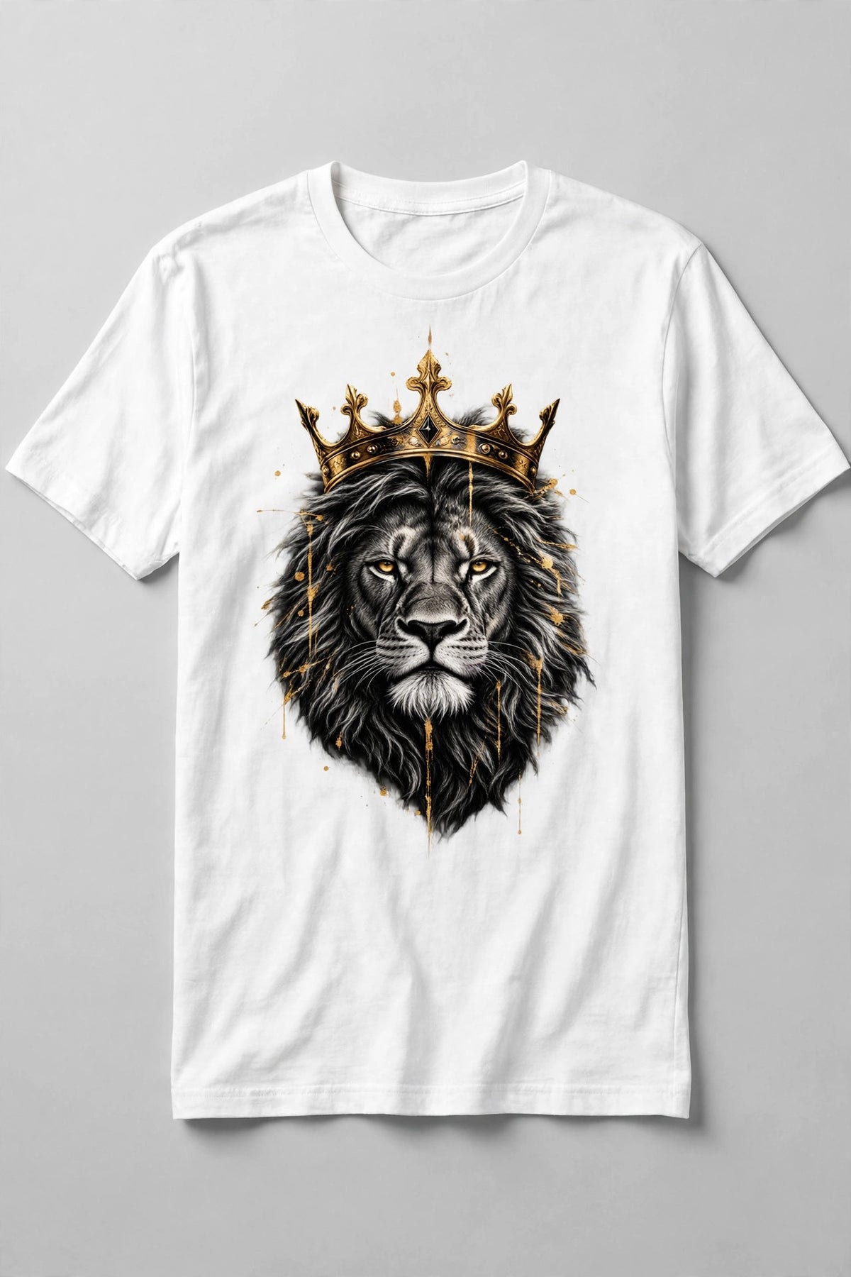 Crowned lion design on a white t-shirt