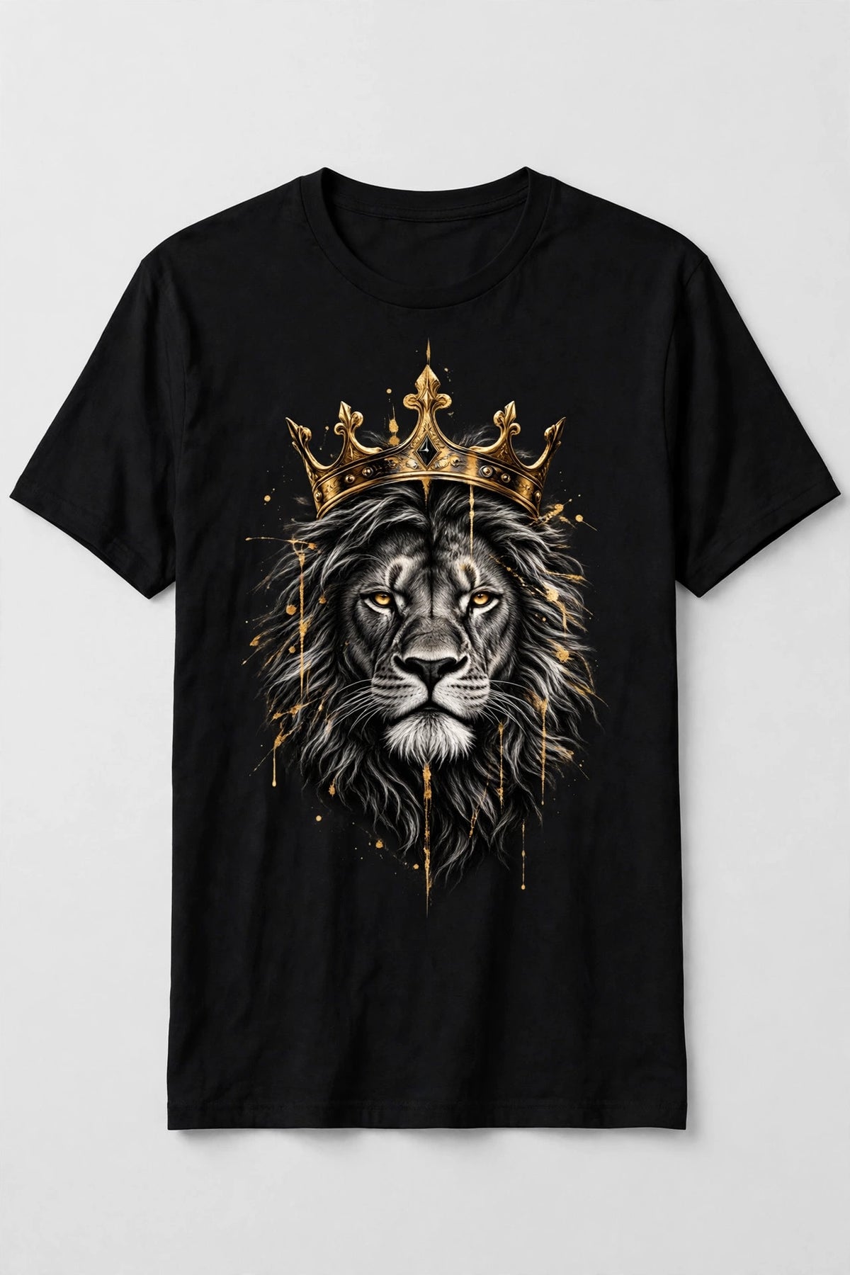 Crowned lion design on a black t-shirt
