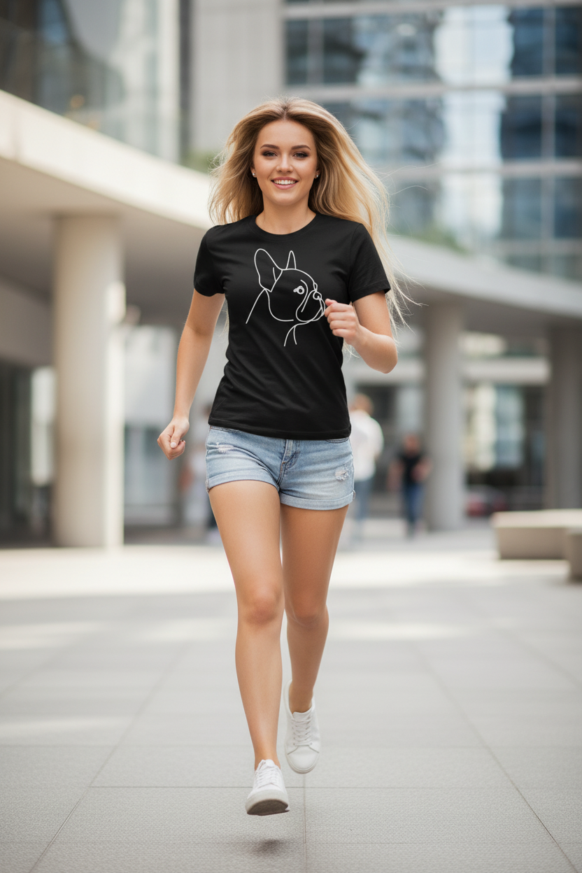 Frenchie Minimalist T-Shirt, French Bulldog Line Art Tee, Dog Mom Gift, Cute Pet Lover Shirt, Simple Frenchie Graphic Unisex Triblend Short-Sleeve T-Shirt
