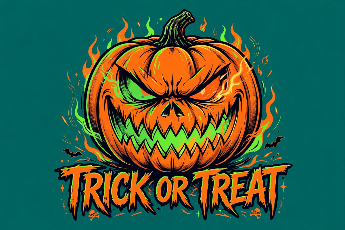 Trick or Treat Pumpkin Sweatshirt - Fierce Jack-O'-Lantern Halloween Graphic Sweatshirt - design
