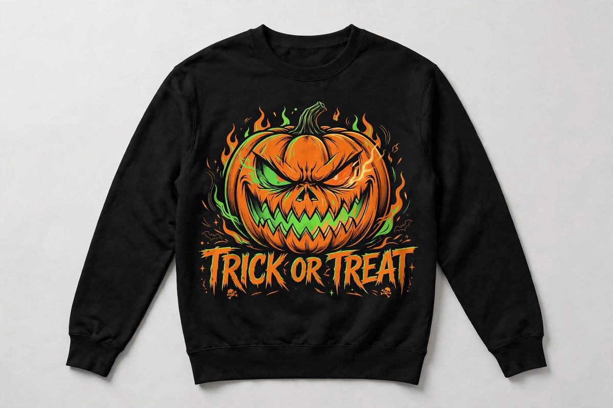 Trick or Treat Pumpkin Sweatshirt - Fierce Jack-O'-Lantern Halloween Graphic Sweatshirt
