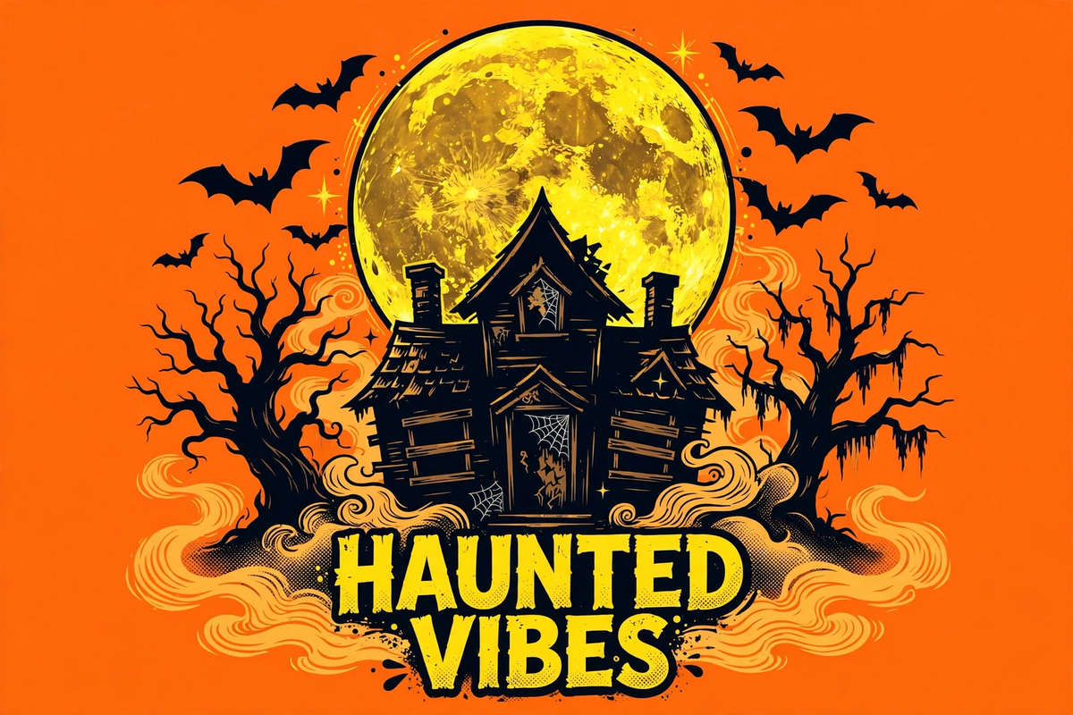 Haunted Vibes Sweatshirt - Haunted House Full Moon Halloween Sweatshirt - design